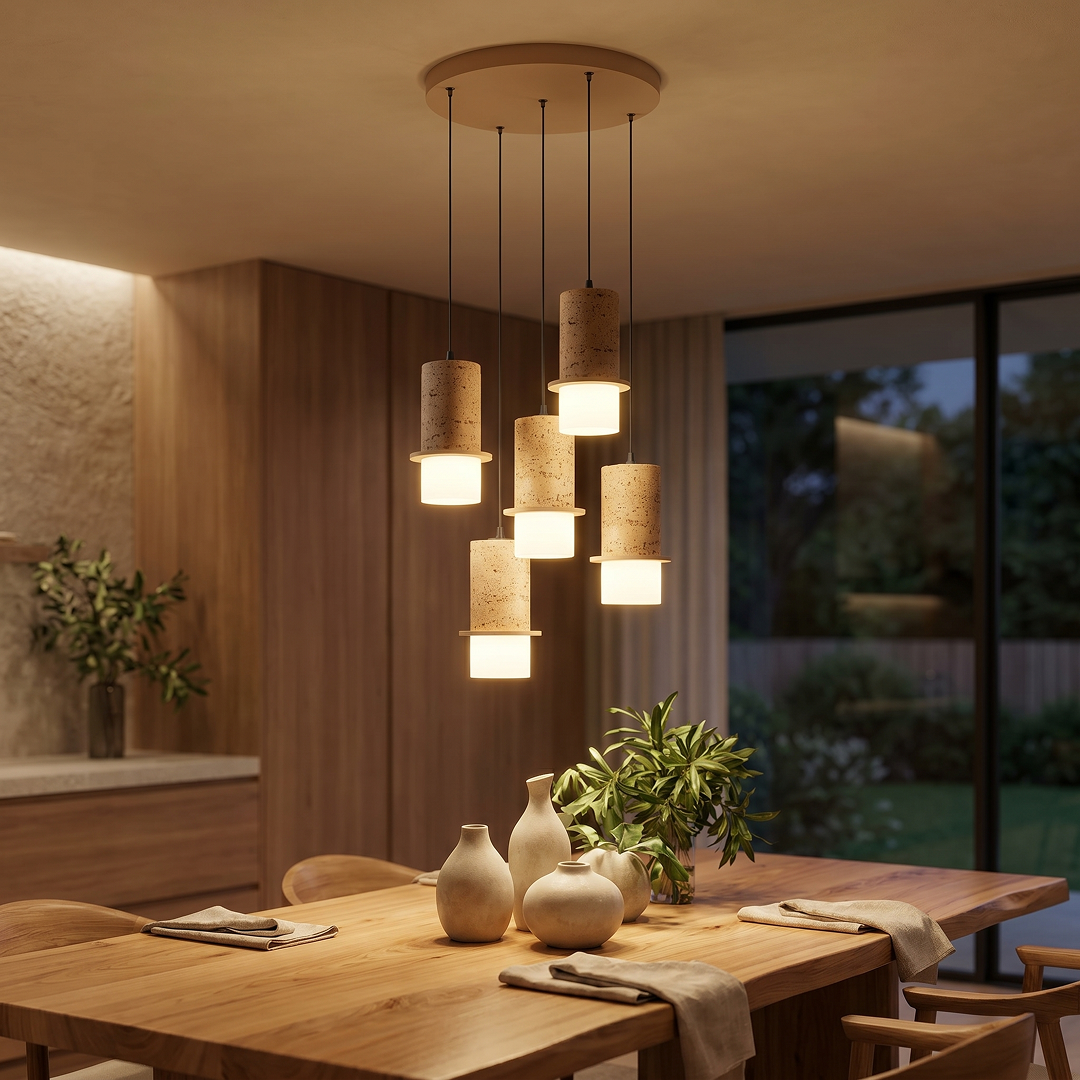 Kolisa LED 5 Light Pendant 30W Tri Colour Beige - KOLISA PE5-BE