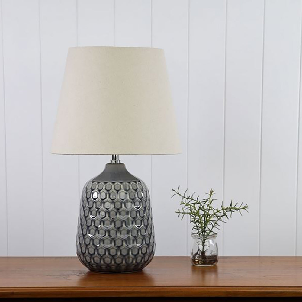 Buy Table Lamps Australia Daria Table Lamp Off-White Cotton Grey Ceramic - OL94523