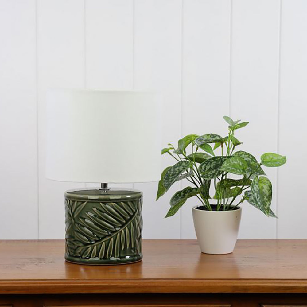 Buy Table Lamps Australia Kai Table Lamp White Cotton Green Ceramic - OL94527