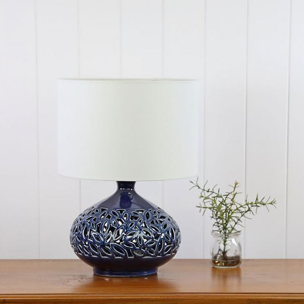 Buy Table Lamps Australia Douglas Table Lamp White Cotton Blue Ceramic - OL94528