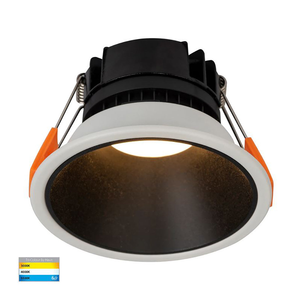 Round Recessed LED Downlight White Polycarbonate Black Insert 3 CCT - HV5528T-WB