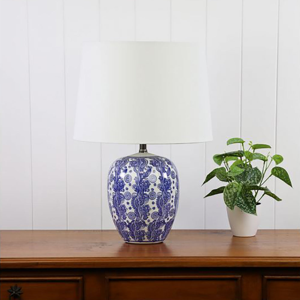 Buy Table Lamps Australia Mei Table Lamp Ivory Cotton White / Blue Ceramic - OL98892