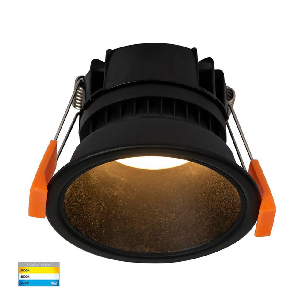 Round Recessed LED Downlight W82mm Black Polycarbonate / Insert 3 CCT - HV5529T-BB