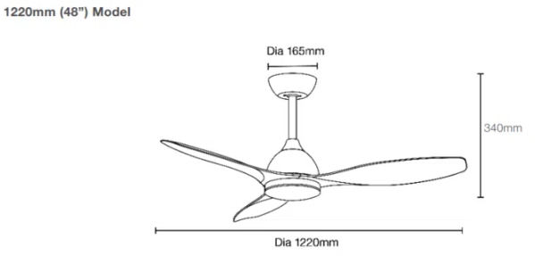 Elite DC Ceiling Fan With LED Light 48" 3 Blade Matt Black With WIFI Remote - MEDC1233M