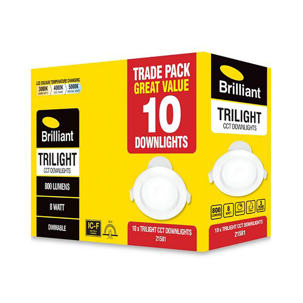 Buy Recessed Downlights Australia Trilight 10 Pack 8W Dimmable Downlights CCT White - 21581