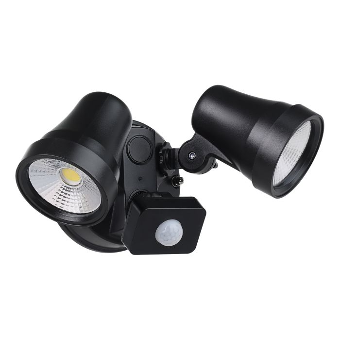 Coastguard Double Light LED Exterior Wall Light with Sensor 15W Tri Colour Black - 206899