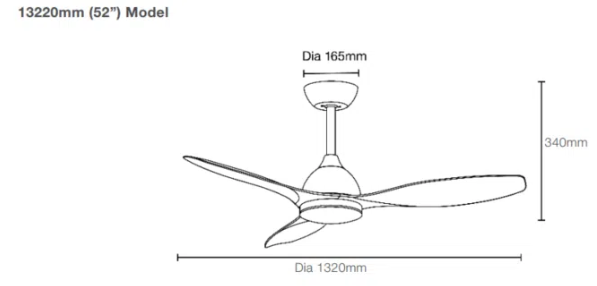 Elite DC Ceiling Fan With LED Light 52" 3 Blade Matt Black With WIFI Remote - MEDC1333M