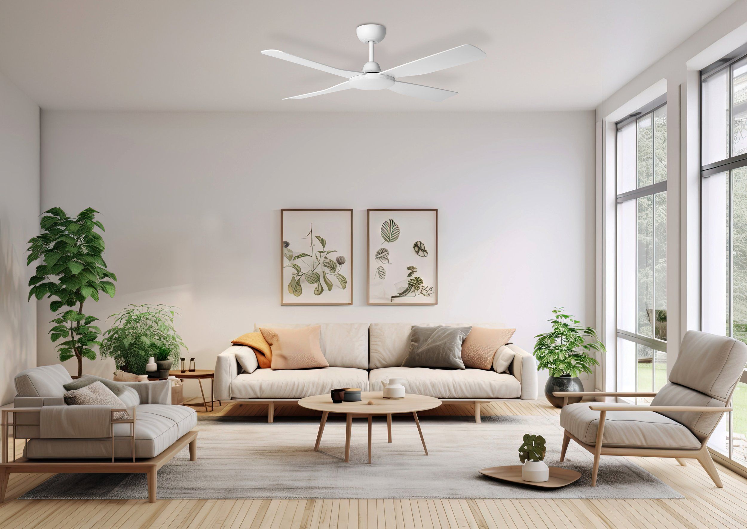 Aloha DC Ceiling Fan 48" Matte White & White Blade With Wall Controller - 20663101
