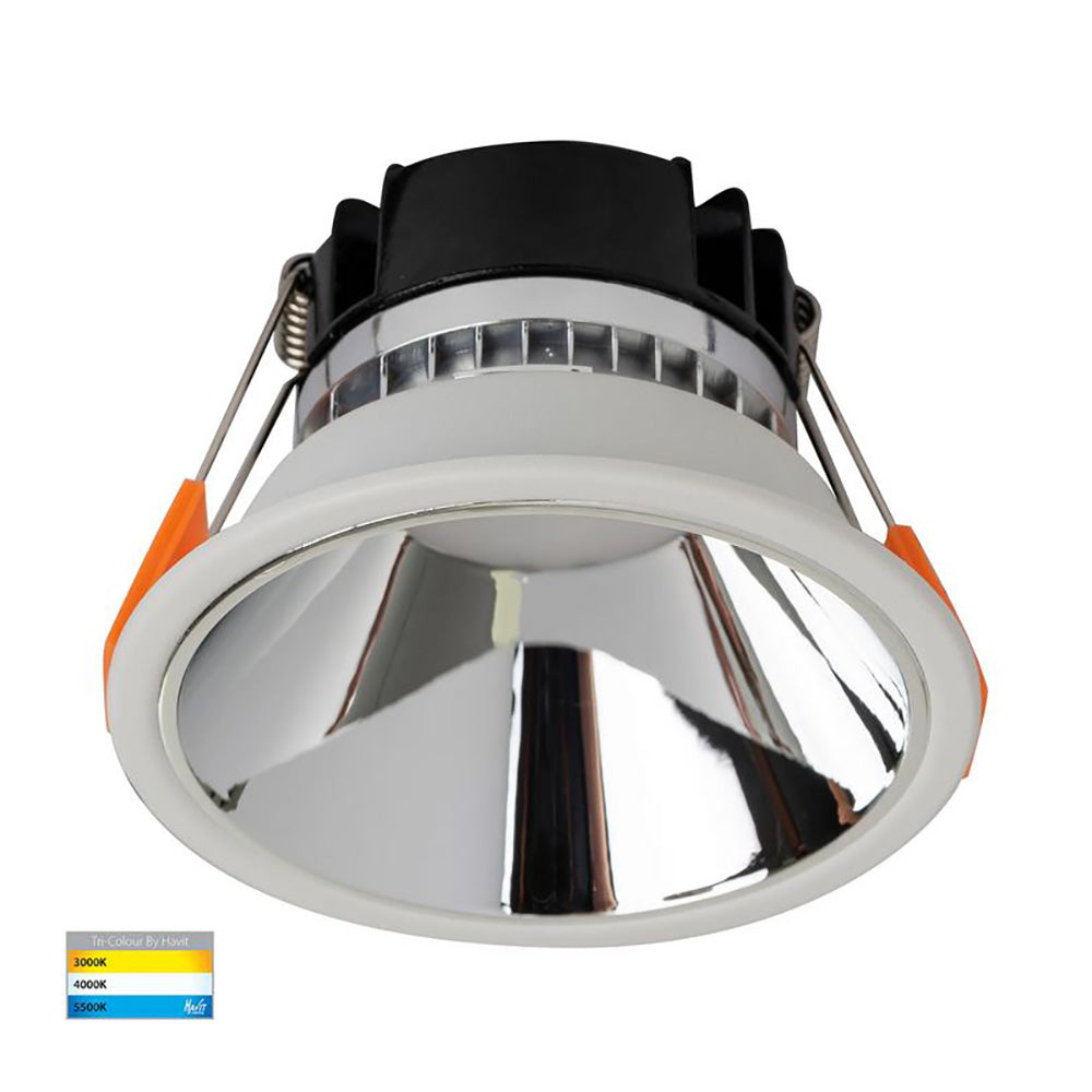 Buy Recessed LED Downlights Australia Round Recessed LED Downlight White Polycarbonate Chrome Insert 3 CCT - HV5528T-WC