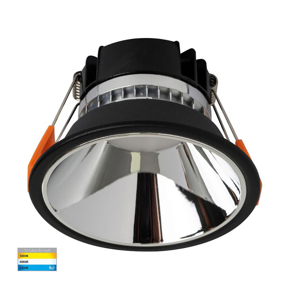 Buy Recessed LED Downlights Australia Round Recessed LED Downlight Black Polycarbonate Chrome Insert 3 CCT - HV5528T-BC