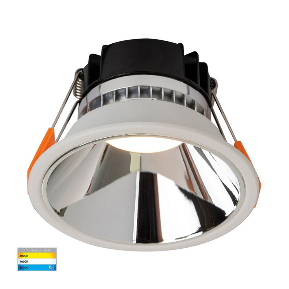 Round Recessed LED Downlight White Polycarbonate Chrome Insert 3 CCT - HV5528T-WC