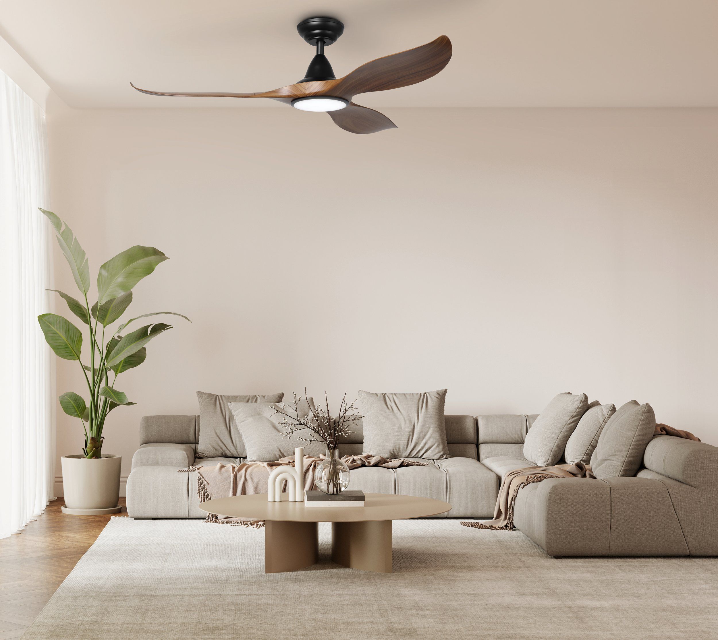 Noosa LED DC Ceiling Fan 52" Black Matt 24W Tri Colour With New Teak Blade - 20684807