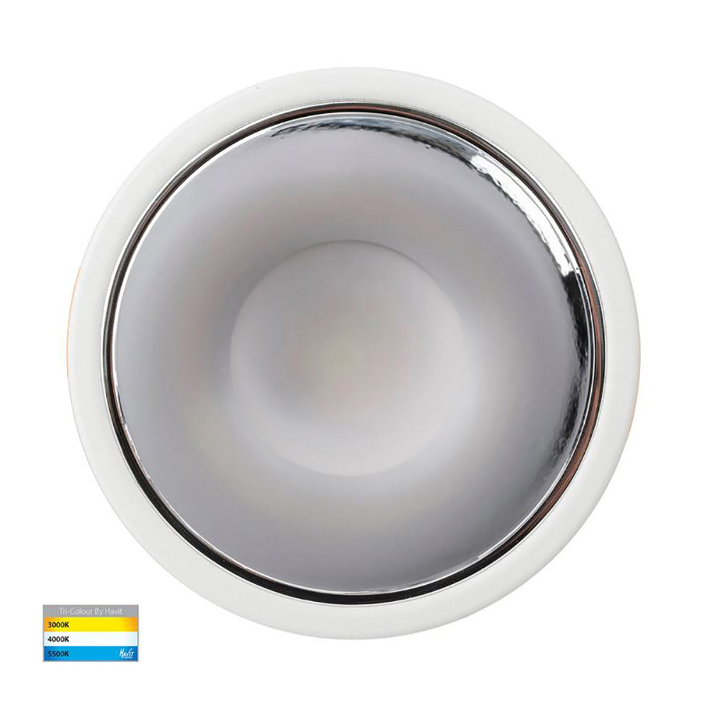 Buy Recessed LED Downlights Australia Round Recessed LED Downlight White Polycarbonate Chrome Insert 3 CCT - HV5528T-WC