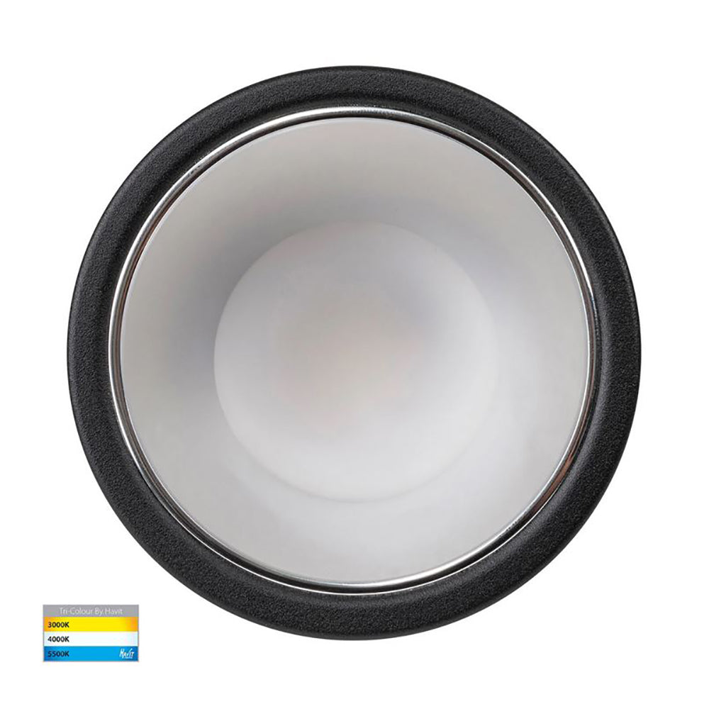 Round Recessed LED Downlight W82mm Black Polycarbonate Chrome Insert 3 CCT - HV5529T-BC