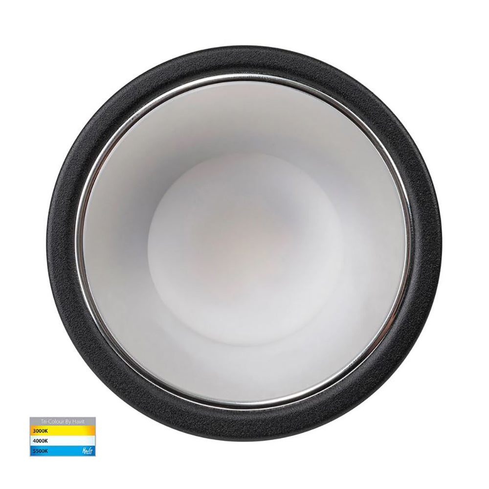 Buy Recessed LED Downlights Australia Round Recessed LED Downlight W82mm Black Polycarbonate Chrome Insert 3 CCT - HV5529T-BC