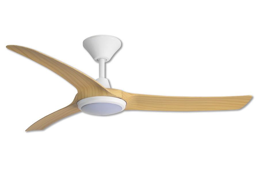 Aqua 3 DC Ceiling Fan 52" With LED Light 18W Tri Colour Matt White With Oak Blades - AIPL111