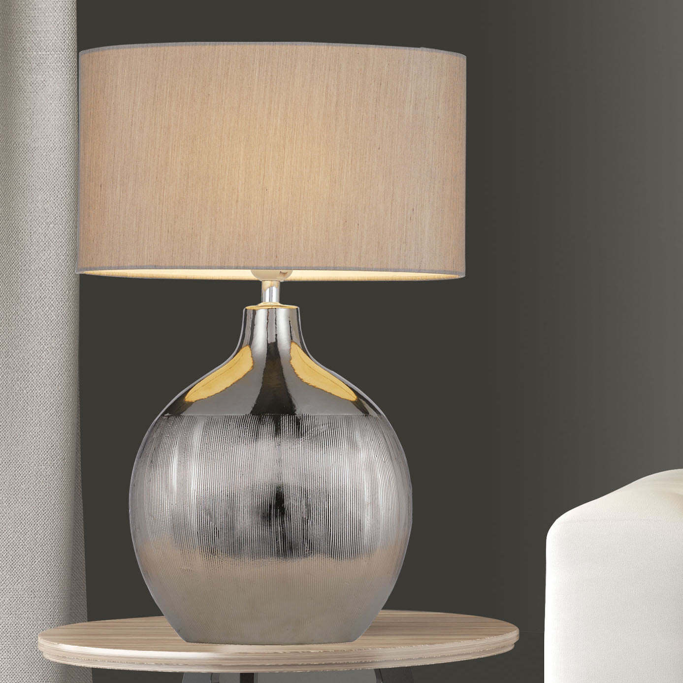 Ancora Table Lamp Silver Base With Beige Shade - ANCORA TL-SL