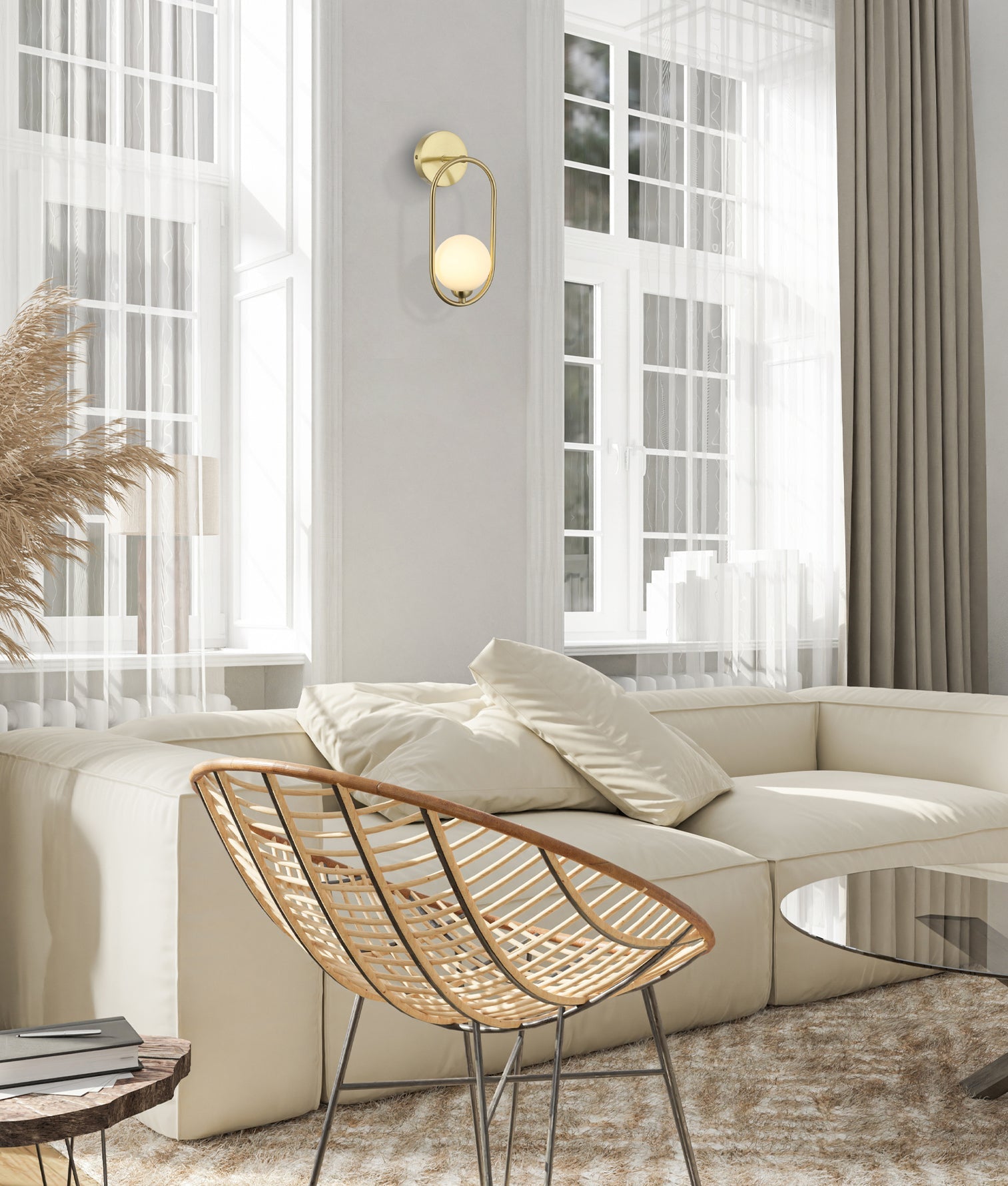 Aro Round Opal Glass Frame Wall Light Satin Gold - ARO1