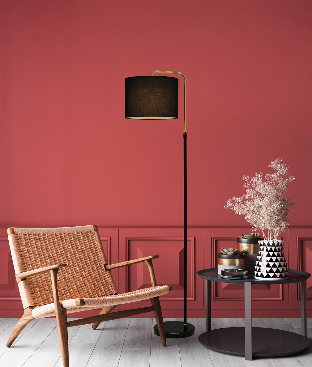 Arriba Adjustable Floor Lamp Drum Shade With Marble Base Black - ARRIBA-F1