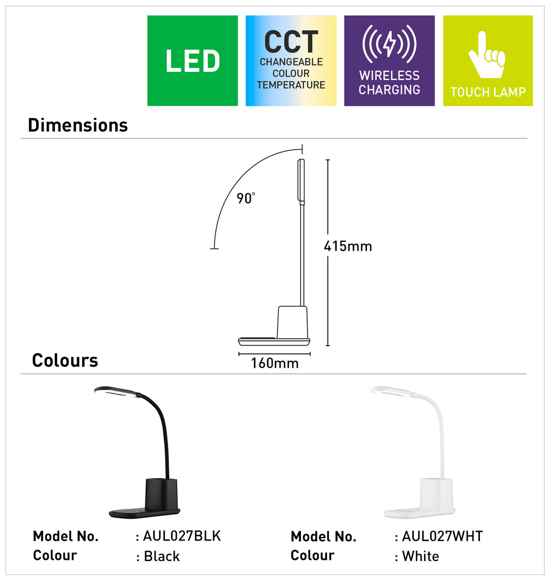 Parkville LED Desk Lamp With Pen Holder 10W 2CCT White - AUL027WHT