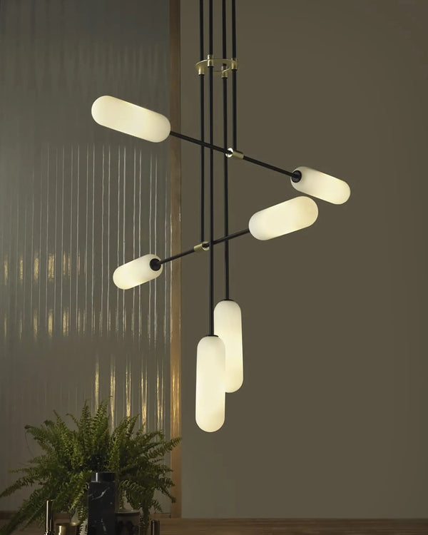 Atil 6 Light Pendant 5W 2700K Matte Black Brass & Opal - ARO.C1281/6