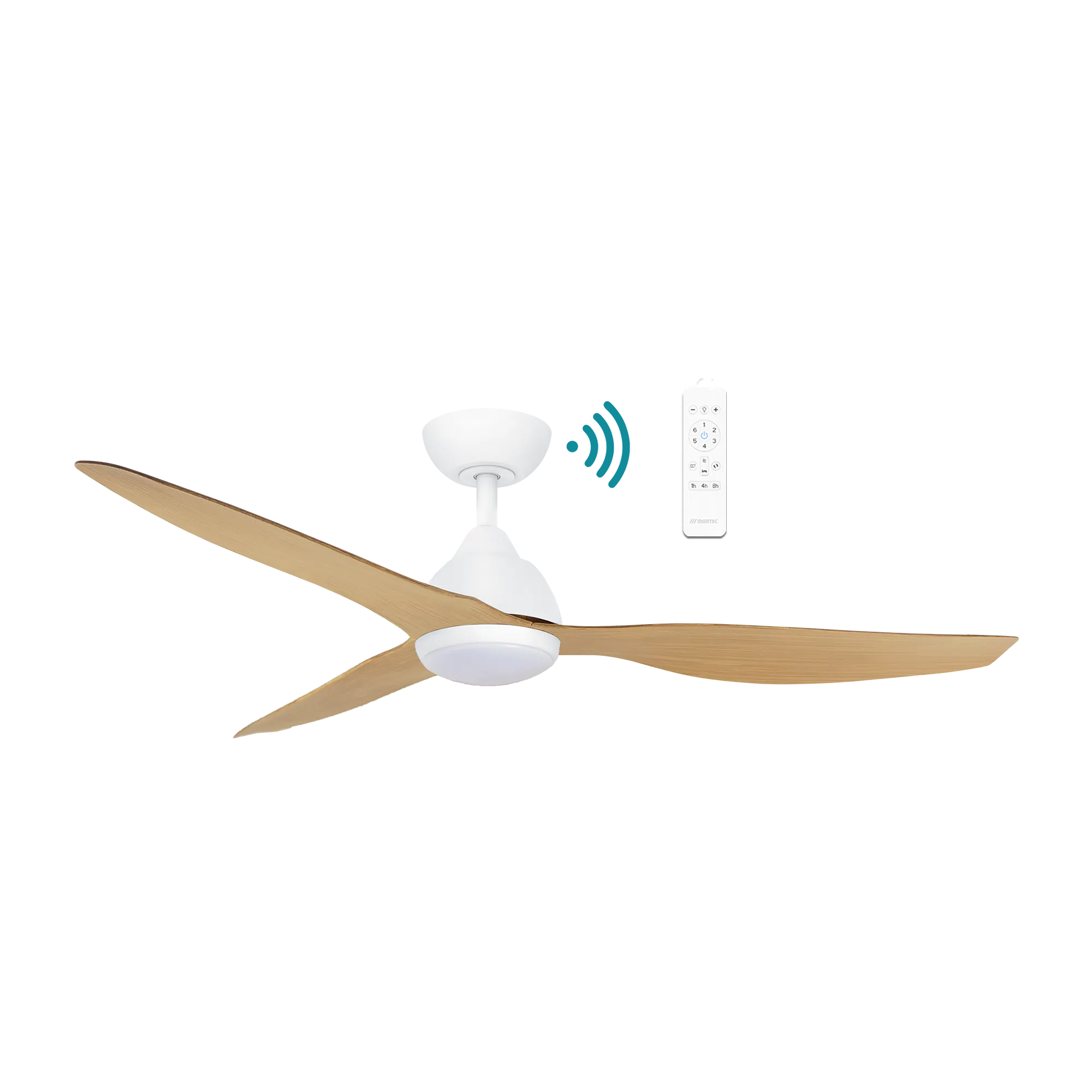 Avoca DC Ceiling Fan With LED Light 52" 3 Blade Matt White & Oak With WIFI Remote - MADC1333WOR