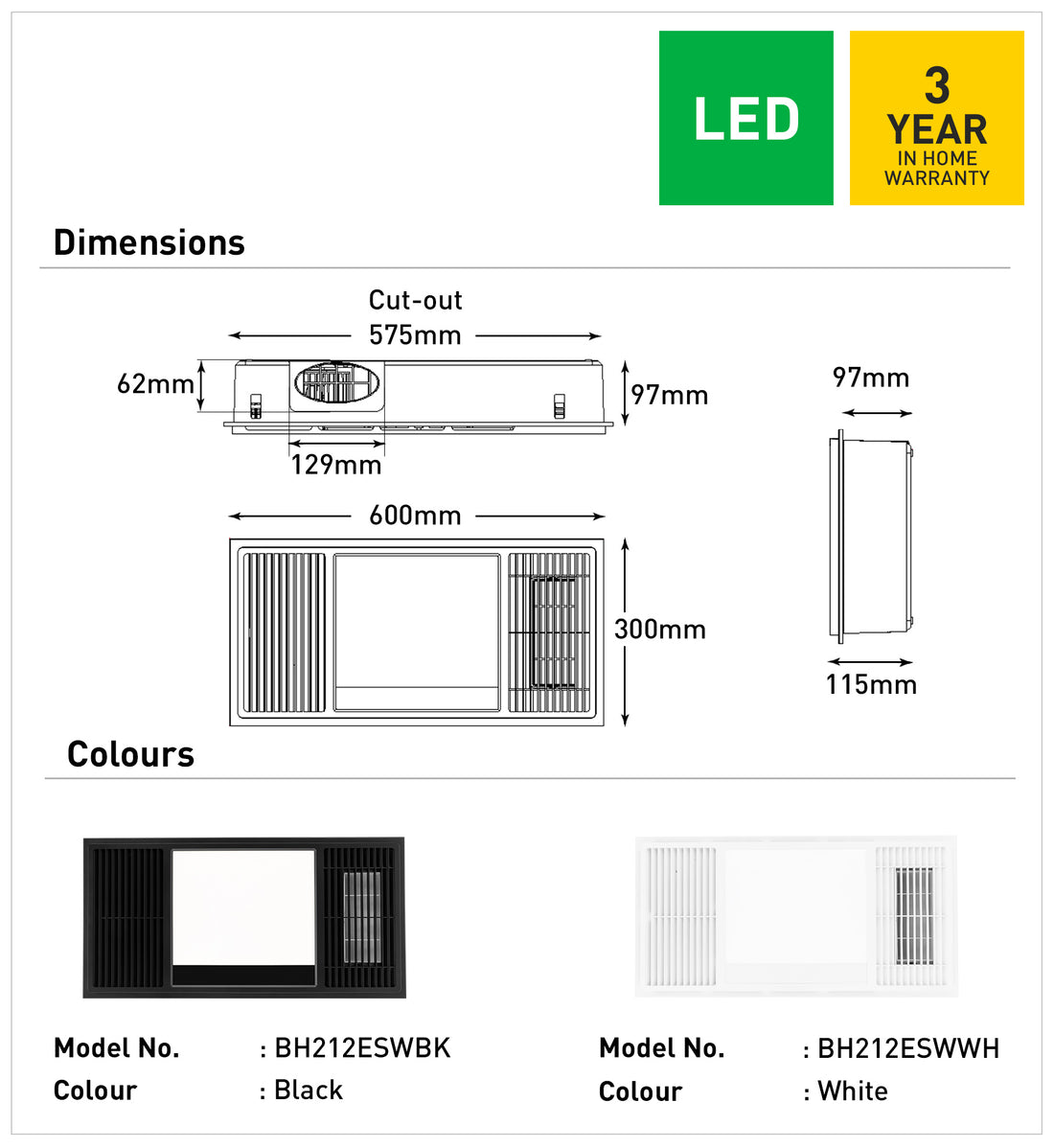 Mercury 3 In 1 Bathroom Solution White - BH212ESWWH