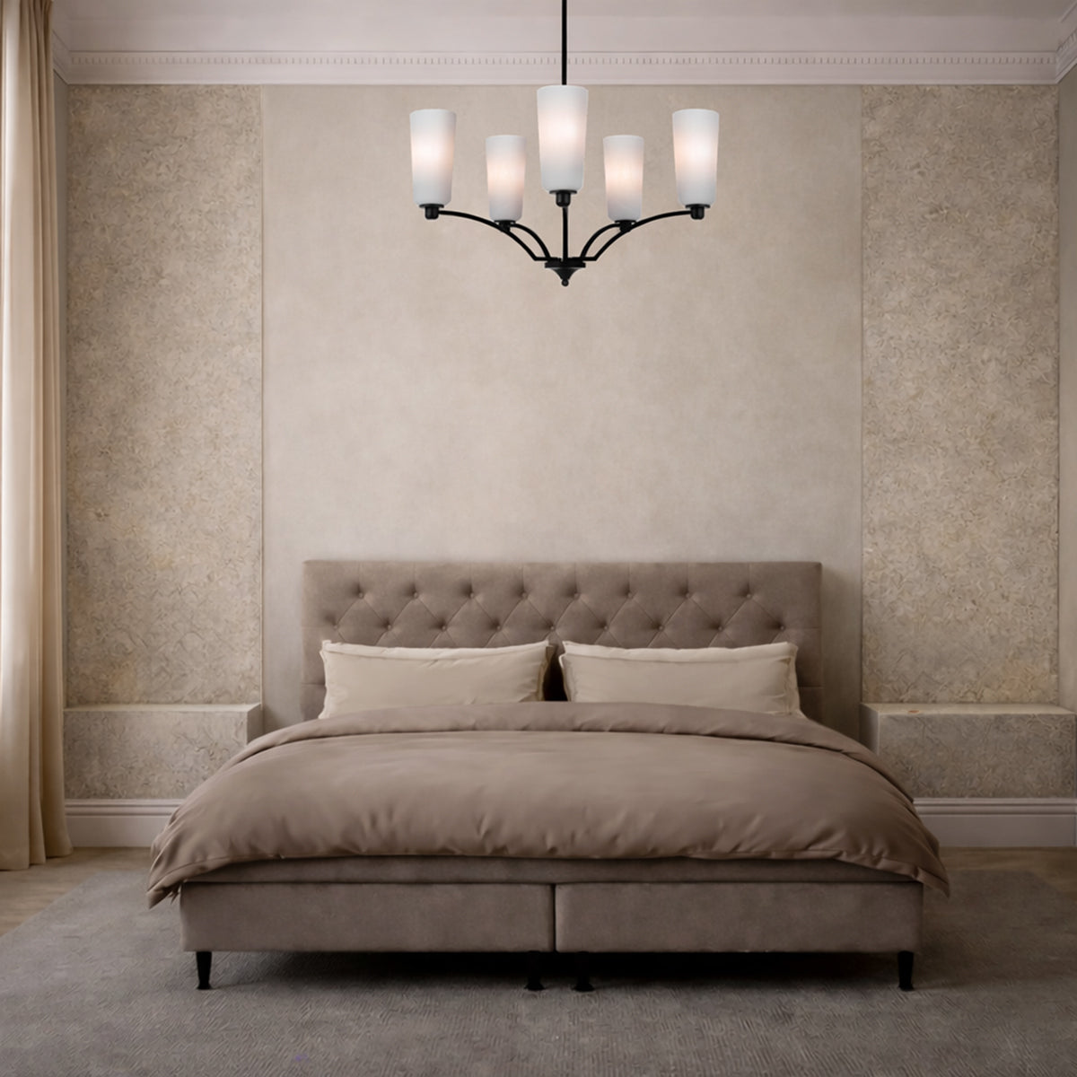 Brevan 5 Light Pendant Light Black & Alabastro - BREVAN PE5-BKMB