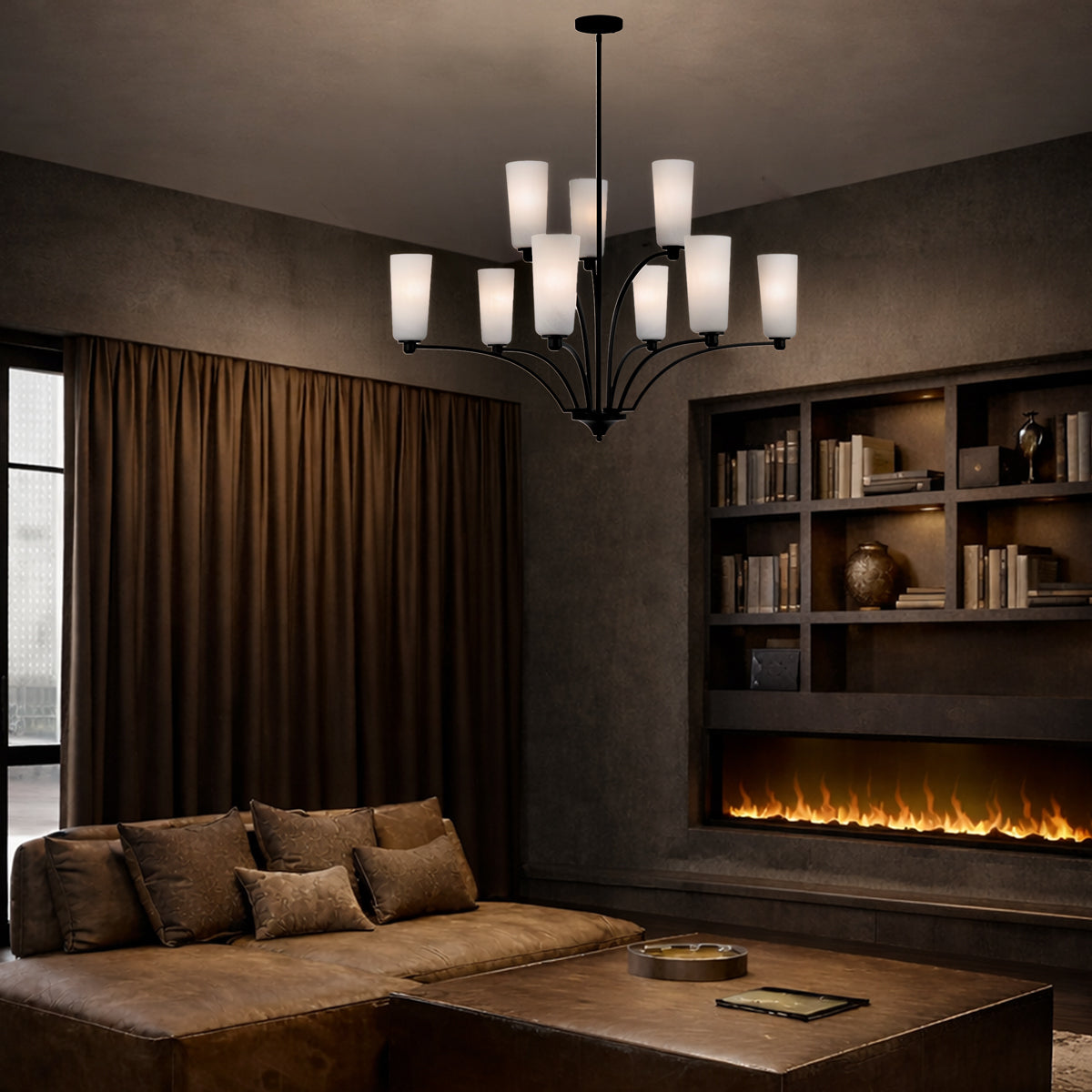 Brevan 9 Light Pendant Light Black & Alabastro - BREVAN PE9-BKMB