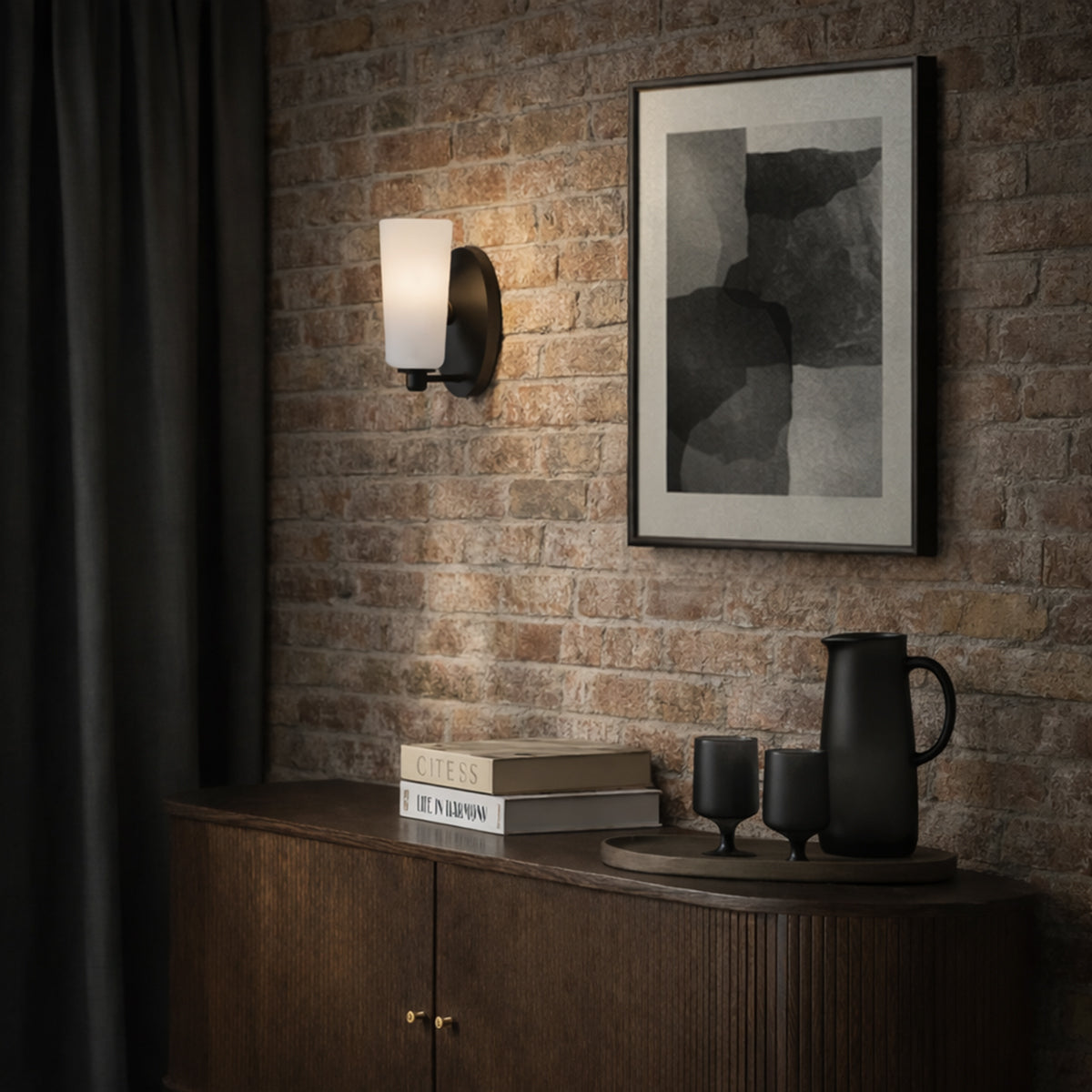 Brevan Wall Light Black & Alabastro - BREVAN WB1-BKMB