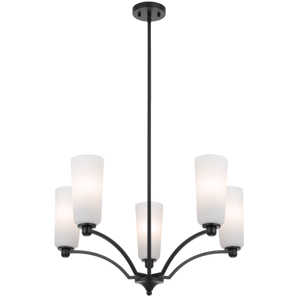 Brevan 5 Light Pendant Light Black & Alabastro - BREVAN PE5-BKMB
