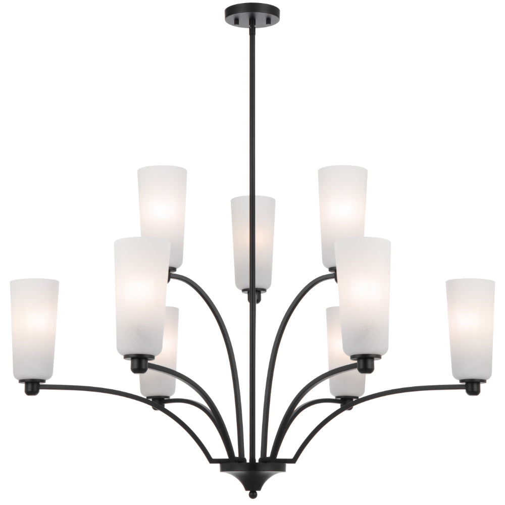 Brevan 9 Light Pendant Light Black & Alabastro - BREVAN PE9-BKMB
