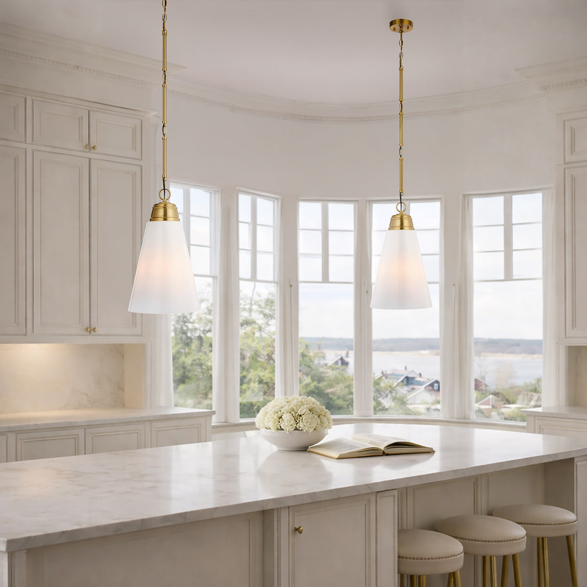 Brine 288mm Pendant Light Antique Gold & Opal - BRINE PE28-AG