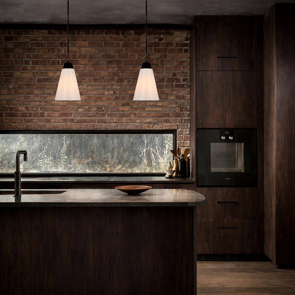 Brine 288mm Pendant Light Matt Black & Opal - BRINE PE28-BK