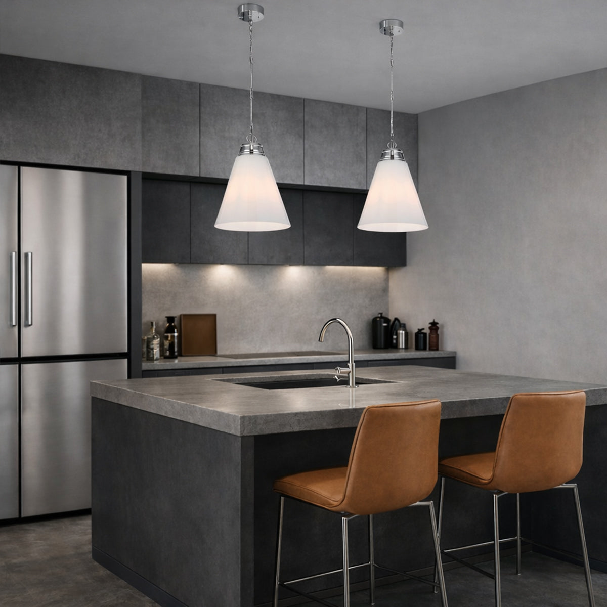 Brine 400mm Pendant Light Polished Nickel & Opal - BRINE PE40-NK