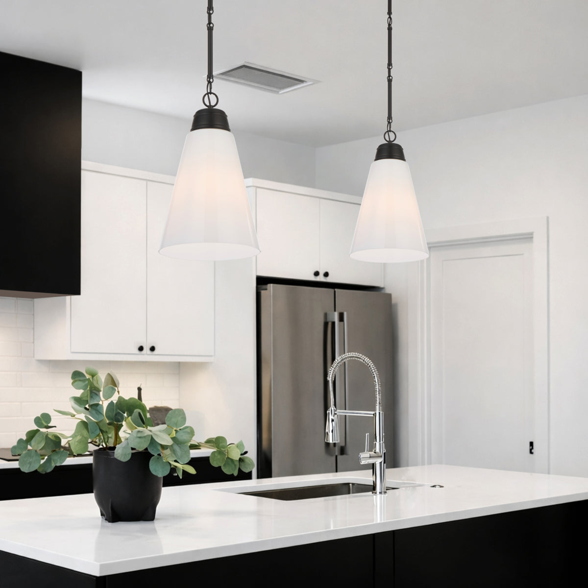 Brine 288mm Pendant Light Matt Black & Opal - BRINE PE28-BK