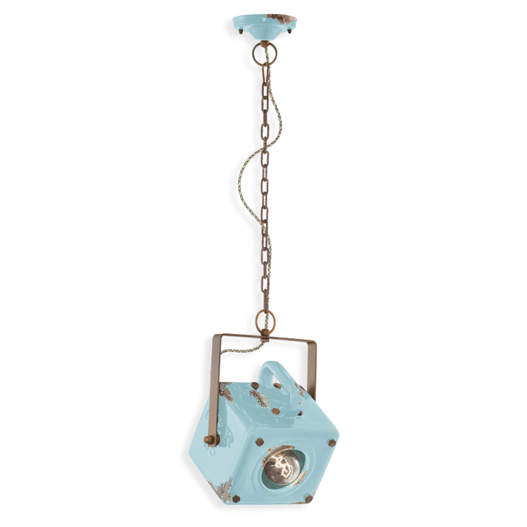 Industrial W230 mm Pendant Light Vintage Light Blue - FER.C1652-VIA