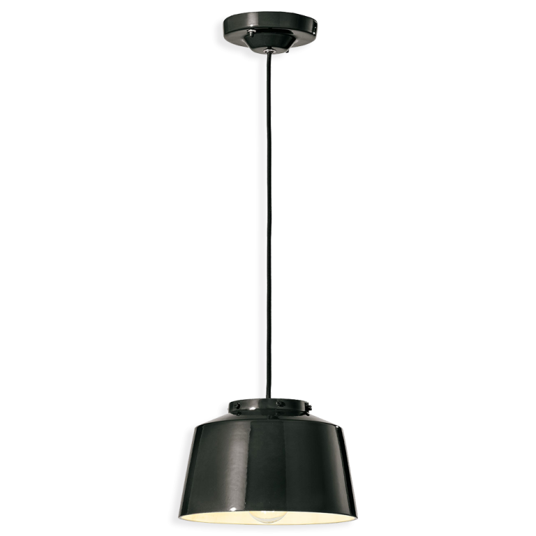 50's Small Pendant Light Glazed Black - FER.C2000-08