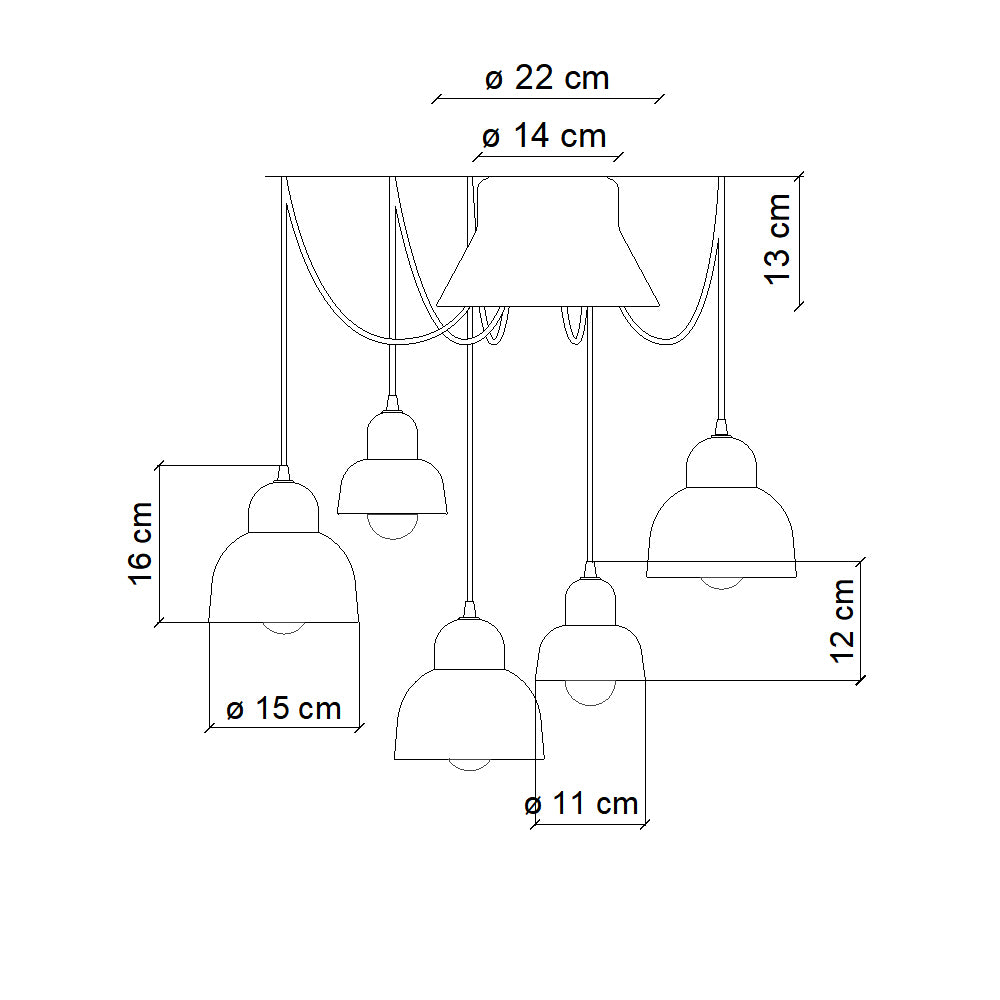 Berimbau 5 Light Pendant Light Configuration 2 - FER.C2607-MIX