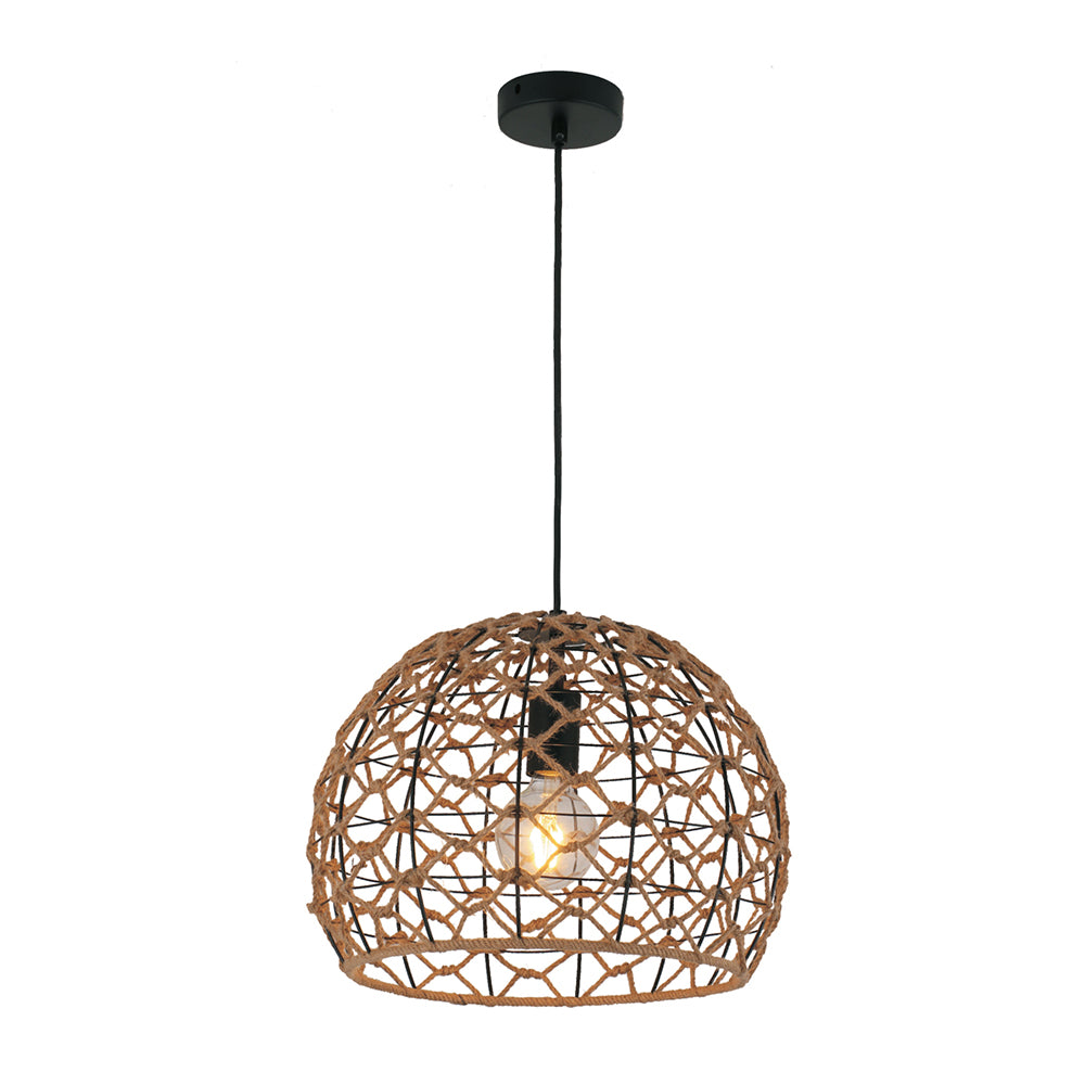 Buy Pendant Lights Australia Interior Natural Hemp Rope & Black Hardware 1 Light Pendant 360mm - CANAMO2