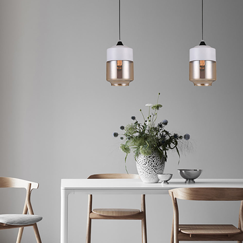 Buy Pendant Lights Australia Casa 1 Light Pendant White With Amber Jar Shape Shade - CASA1