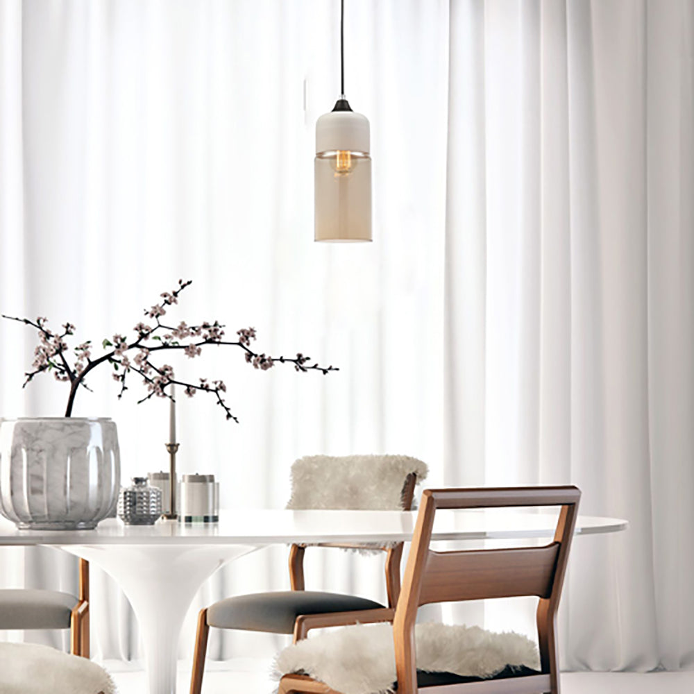Buy Pendant Lights Australia Casa 1 Light Pendant White With Amber Oblong Shape Shade - CASA3