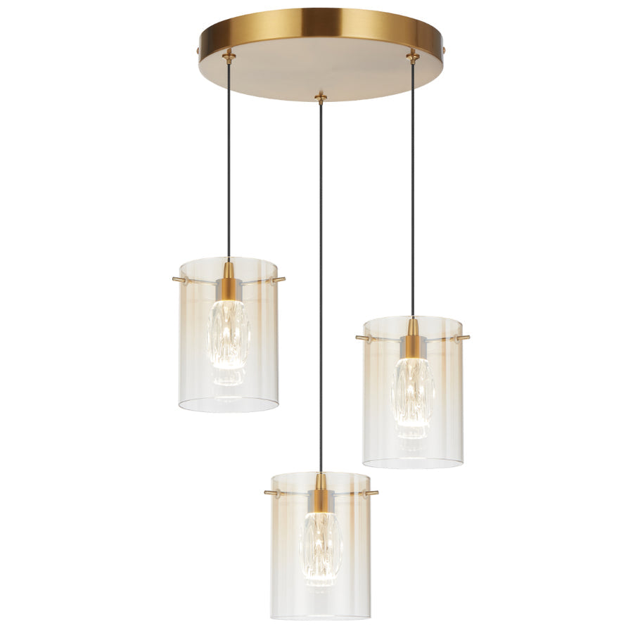 Crevil 3 Light LED Pendant 12W 4000K Antique Gold & Amber - CREVIL PE3-AGAM
