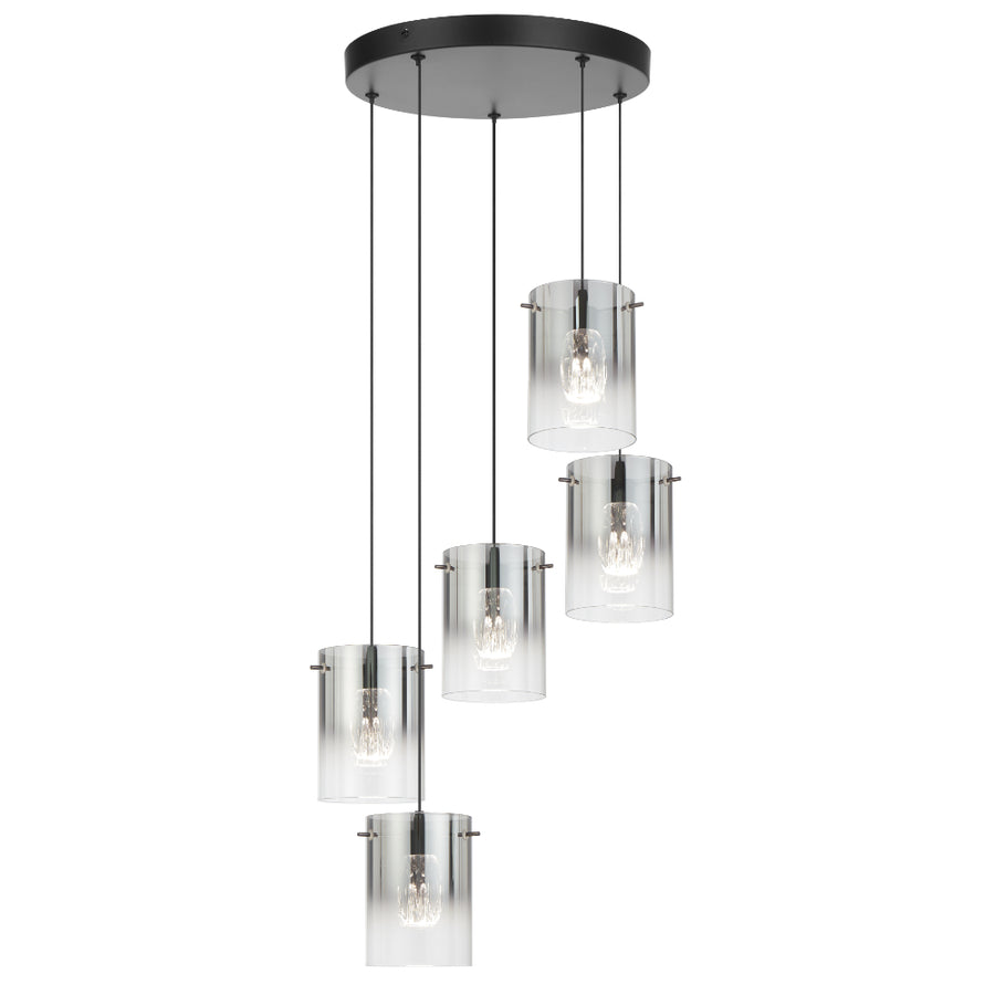 Crevil 5 Light LED Pendant 16W 4000K Black & Smoke - CREVIL PE5-BKSM