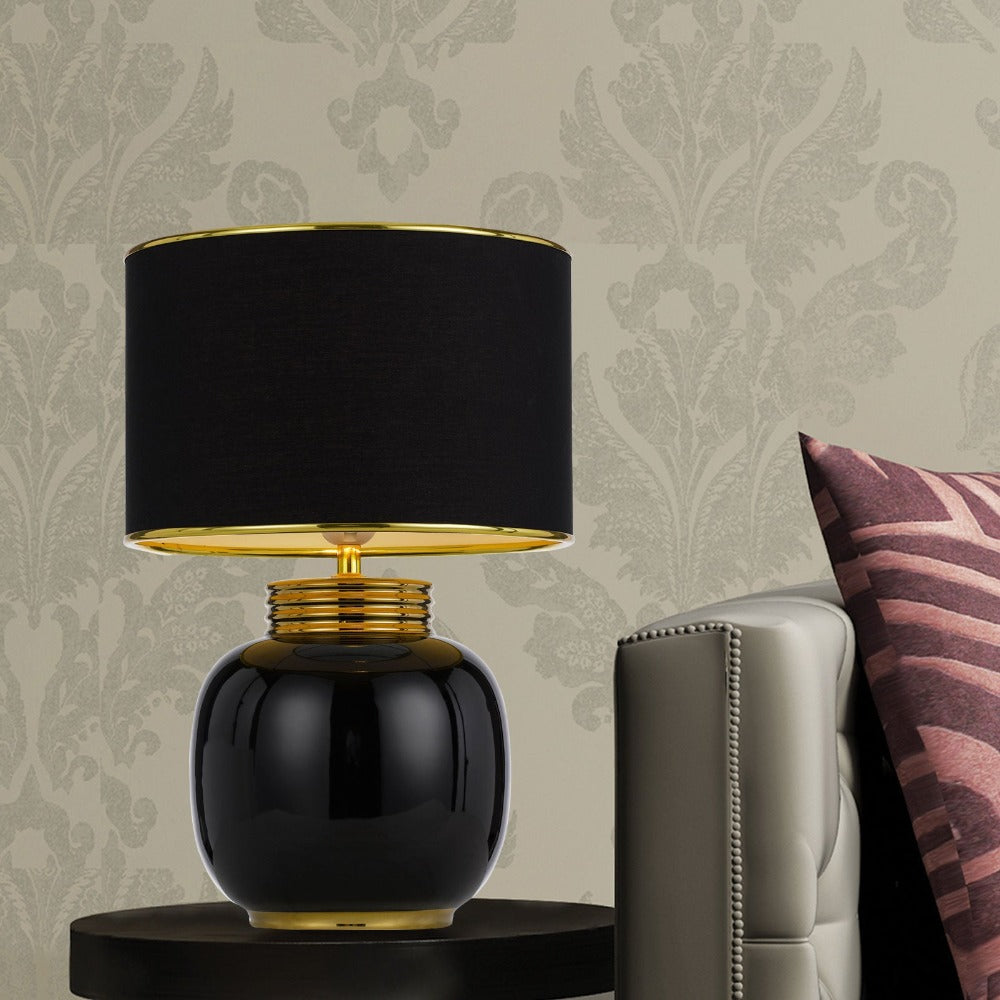 Buy Table Lamps Australia DAVILA Table Lamp Black / Gold Fabric / Ceramic - DAVILA TL-BKGD