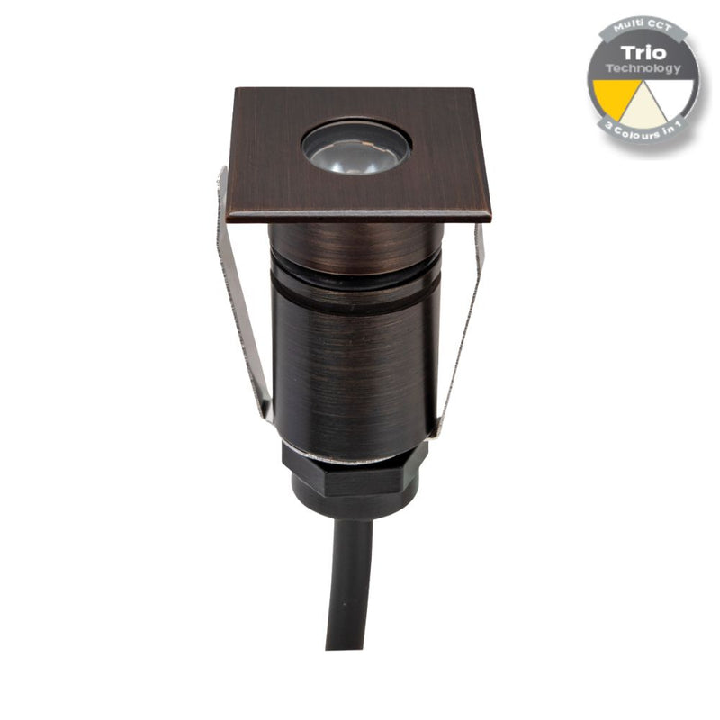 EMIT-25 LED Micro Square Inground Light 12/24V 1W Tri Colour Antique Brass - 10031