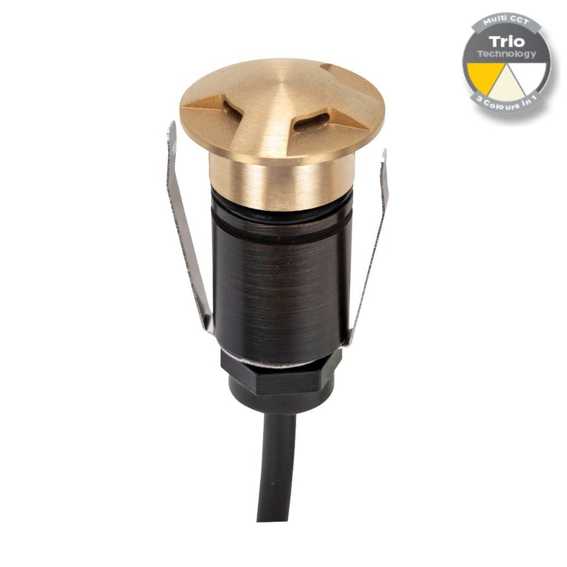 EMIT-25 LED Micro 3-Way Inground Light 12/24V 1W Tri Colour Brushed Brass - 10025