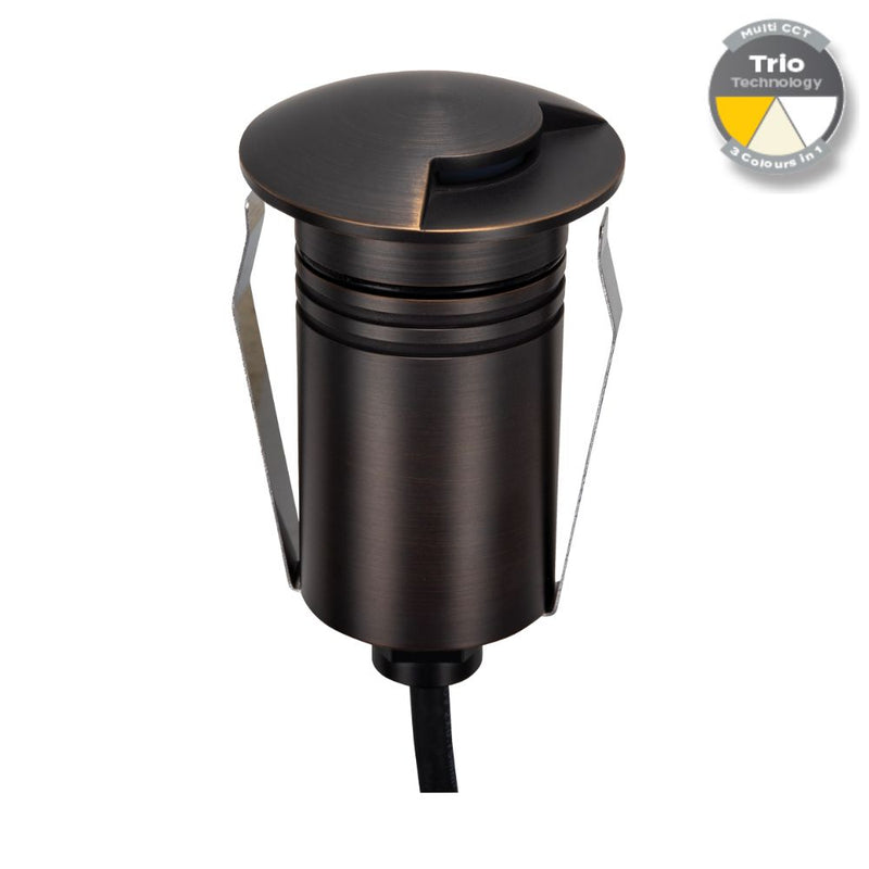 EMIT-55 LED Mini 1-Way Inground Light 12/24V 2.5W Tri Colour Antique Brass - 10120