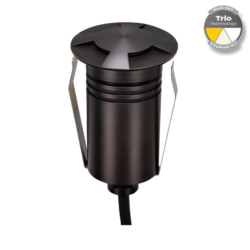 EMIT-55 LED Mini 4-Way Inground Light 12/24V 2.5W Tri Colour Antique Brass - 10123