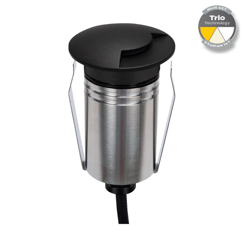 EMIT-55 LED Mini 1-Way Inground Light 12/24V 2.5W Tri Colour Black - 10090